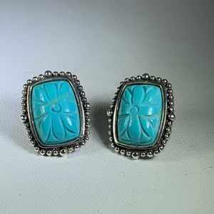 Sterling Silver Carved Turquoise Pierced Earrings